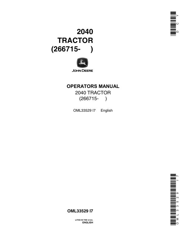 John Deere 2040 Utility Tractor Operator's Manual (OML33529)