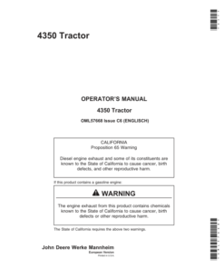 John Deere 4350 Tractor Operator's Manual (OML57668)
