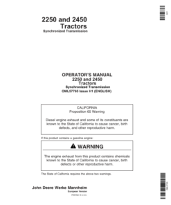 John Deere 2250, 2450 Tractors Operator's Manual (OML57765)