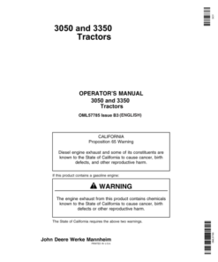 John Deere 3050, 3350 Tractors Operator's Manual (OML57785)