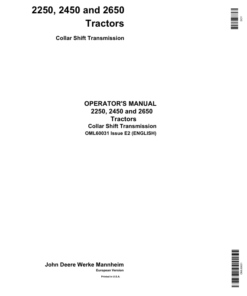 John Deere 2250, 2450 & 2650 Tractors Operator's Manual (OML60031)