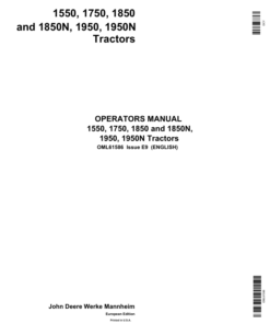 John Deere 1550, 1750, 1850, 1850N, 1950, 1950N Tractors Operator's Manual (OML61586)