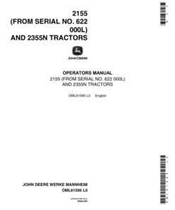 John Deere 2155 (62000L-) 2355N Tractors (FWD) Operator's Manual (OML61595)