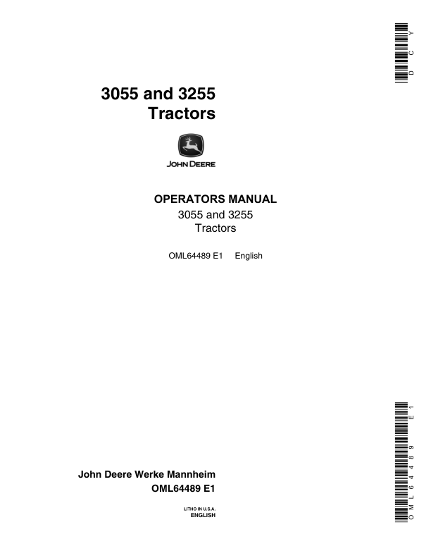 John Deere 3055, 3255 Tractors Operator's Manual (OML64489)