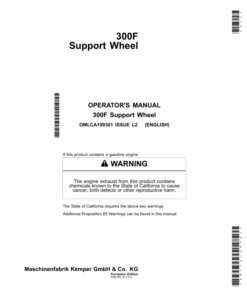 John Deere 300F Support Wheel for 375 Rotary Harvesting Unit Operator's Manual (OMLCA109301)