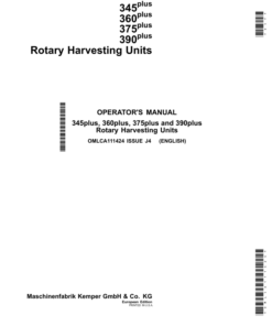 John Deere 345 Plus, 360 Plus, 375 Plus, 390 Plus Rotary Harvesting Units Operator's Manual (OMLCA111424)