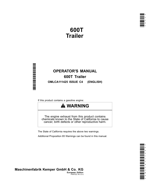 John Deere 600T Trailer Operator's Manual (OMLCA111425)
