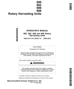 John Deere 690, 692, 696, 698 Rotary Harvesting Units Operator's Manual (OMLCA111735)