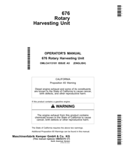 John Deere 676 Rotary Harvesting Unit Operator's Manual (OMLCA113181)