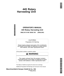 John Deere 445 Rotary Harvesting Unit Operator's Manual (OMLCA113186)