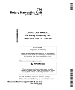 John Deere 770 Rotary Harvesting Unit North America (125397- ) Operator's Manual (OMLCA113744)