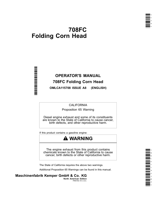 John Deere 708FC Folding Corn Head Operator's Manual (OMLCA115708)