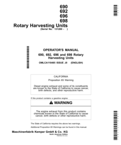 John Deere 690, 692, 696, 698 Rotary Harvesting Units (131200-) Operator's Manual (OMLCA118485)
