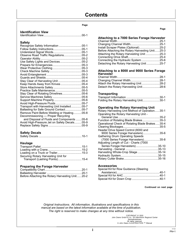 John Deere 690, 692, 696, 698 Rotary Harvesting Units (131200-) Operator's Manual (OMLCA118485) - Image 2