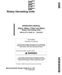 John Deere 345pro,360pro,375pro,390pro Rotary Harvesting Units Operator's Manual (OMLCA137372)
