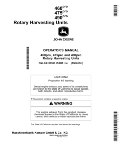 John Deere 460pro, 475pro, 490pro Rotary Harvesting Units (North American Editon) Operator's Manual (OMLCA138563)
