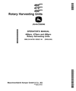 John Deere 460pro, 475pro, 490pro Rotary Harvesting Units (European Edition) Operator's Manual (OMLCA144700)