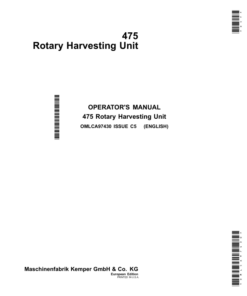 John Deere 475 Rotary Harvesting Unit European Edition Operator's Manual (OMLCA97430)