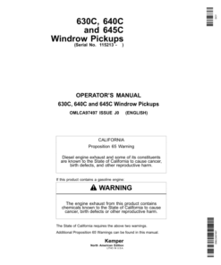 John Deere 630C, 640C & 645C Windrow Pickups Operator's Manual (OMLCA97497)