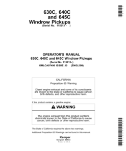 John Deere 630C, 640C, 645C Windrow Pickups Operator's Manual (OMLCA97498)