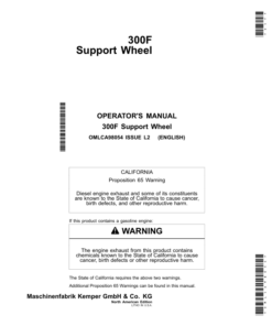 John Deere 300F Support Wheel for 696, 698, 690 & 692 Rotary Harvesting Units Operator's Manual (OMLCA98054)