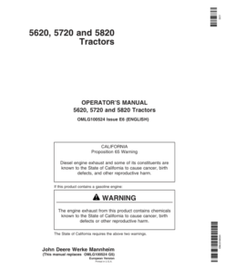 John Deere 5620, 5720, 5820 Tractors Operator's Manual (OMLG100524)
