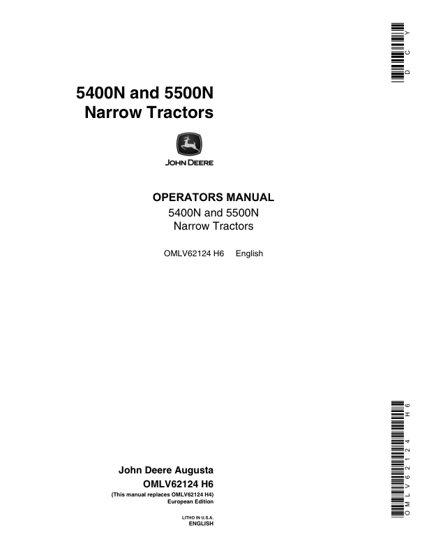 John Deere 5400N, 5500N Tractors Operator's Manual (OMLV62124)