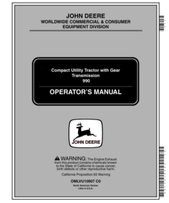John Deere 990 Compact Utility Tractor with Gear Transmission (190001-) Operator's Manual (OMLVU10907)
