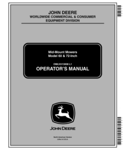 John Deere 60, 72 Inch Mid-Mount Mowers for 4210, 4310, 4410 CUT Operator's Manual (OMLVU13008)