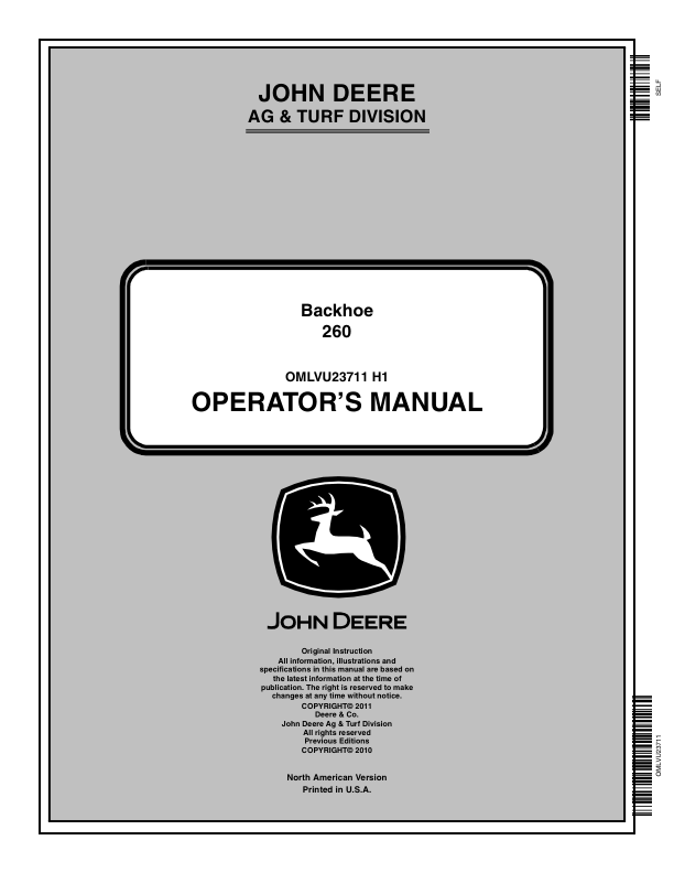 John Deere 260 Backhoe Operator's Manual (OMLVU23711)