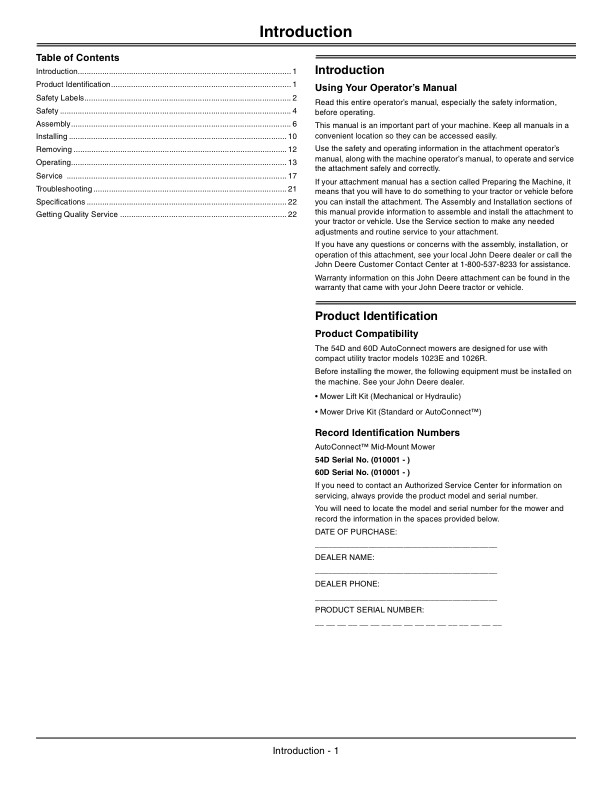 John Deere 54D, 60D AutoConnect Mower (Noth America) (010001-) Operator's Manual (OMLVU25573) - Image 2