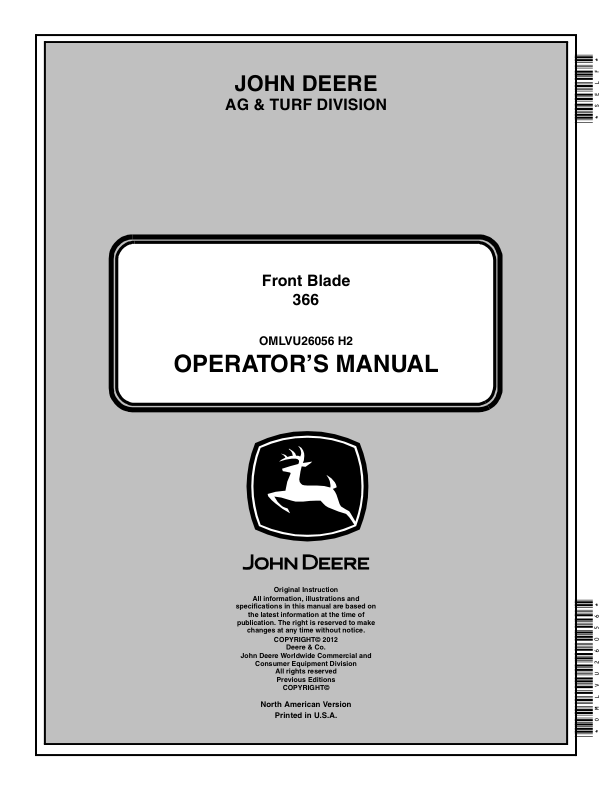 John Deere 366 Front Blade North America (010001-110000) Operator's Manual (OMLVU26056)