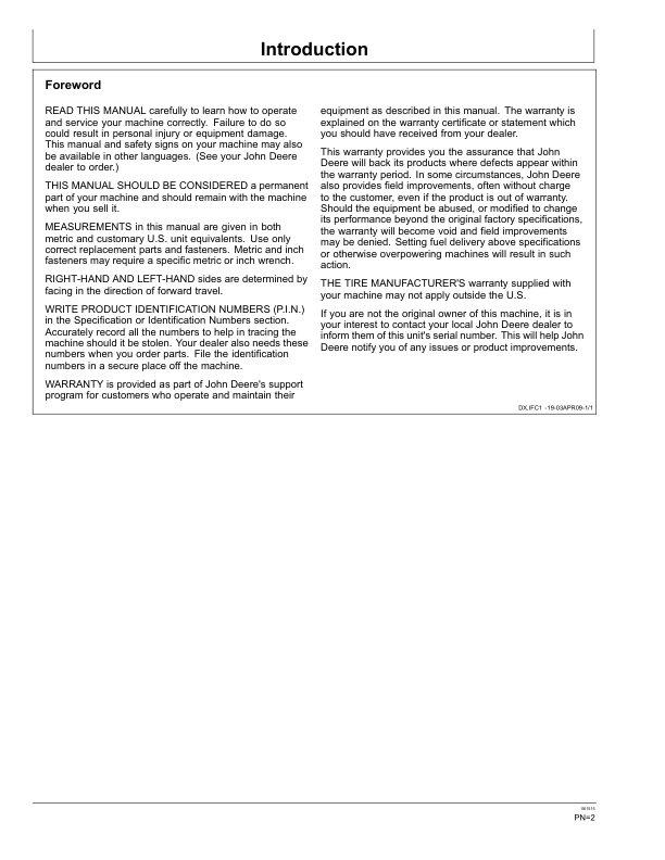 John Deere 366 Front Blade North America (110001-) Operator's Manual (OMLVU30065) - Image 2