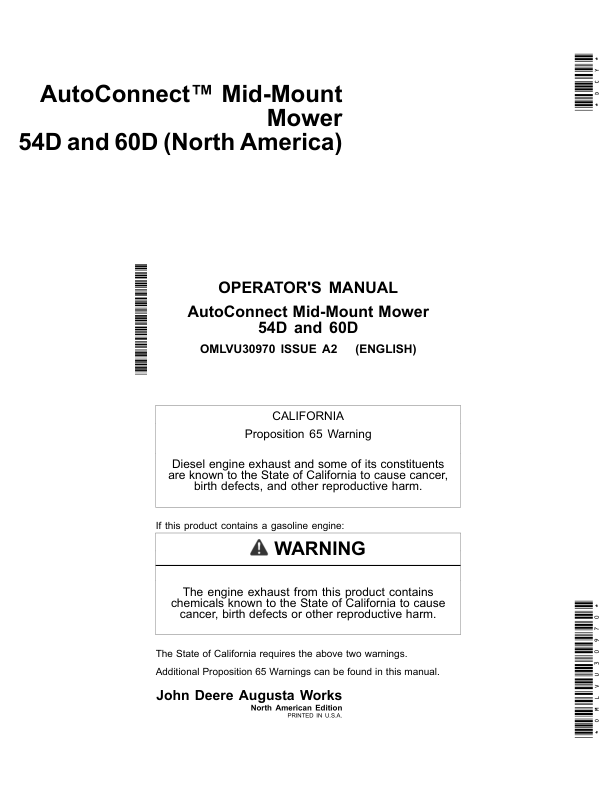 John Deere Mid-Mount Mower 54D and60D (North America) Operator's Manual (OMLVU30970)