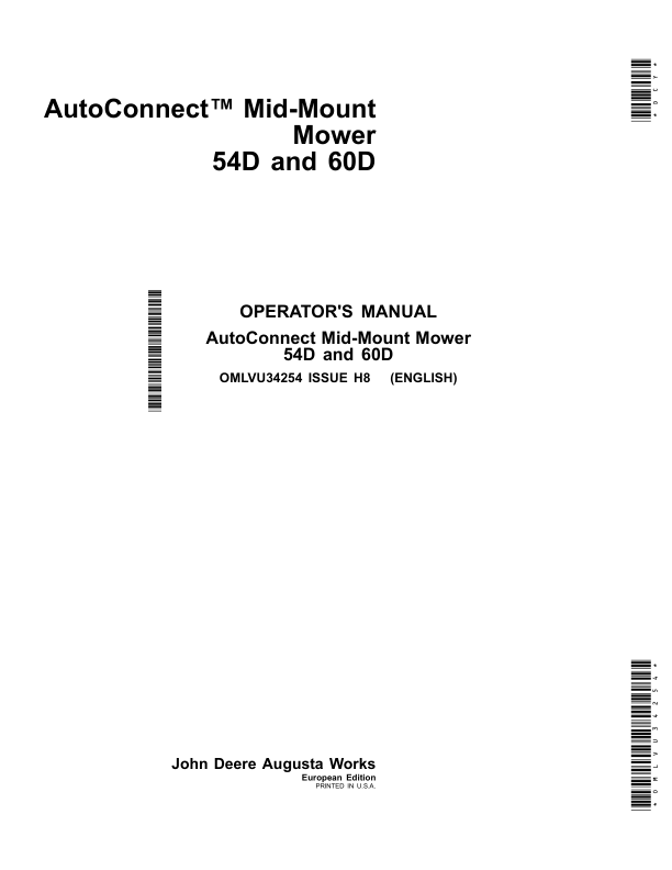 John Deere 54D & 60D AutoConnect Mid-Mount Mowers Operator's Manual (OMLVU34254)