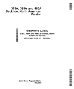 John Deere 375A, 385A, 485A Backhoe Operator's Manual (OMLVU34840)