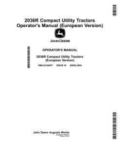 John Deere 2036R Compact Utility Tractors Operator's Manual (OMLVU34937)