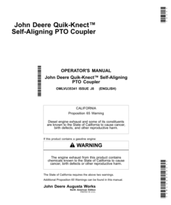 John Deere Quik-Knect Self-Aligning PTO Coupler, BLV10953, BLV11177, BLV11178, BLV11199, BLV11200, BLV11201, BLV11202, BLV11203 Operator's Manual (OMLVU35341)