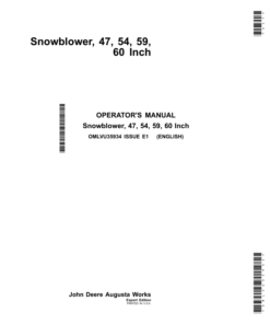 John Deere 47, 54, 59, 60 Inch Snowblower (Export) Operator's Manual (OMLVU35934)