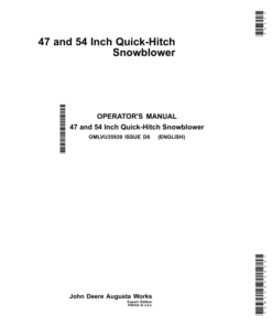 John Deere 47 & 54 Inch Quick-Hitch Snowblowers Operator's Manual (OMLVU35939)