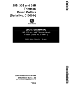 John Deere 25S, 30S, 38B Trimmers & Edgers (Subs with OMM122063) Operator's Manual (OMM112686)