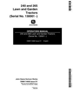 John Deere 240 & 265 Lawn & Garden Tractors Operator's Manual (OMM114669)