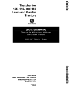 John Deere Thatcher for 425, 445, 455 Lawn & Garden Tractors Operator's Manual (OMM115677)