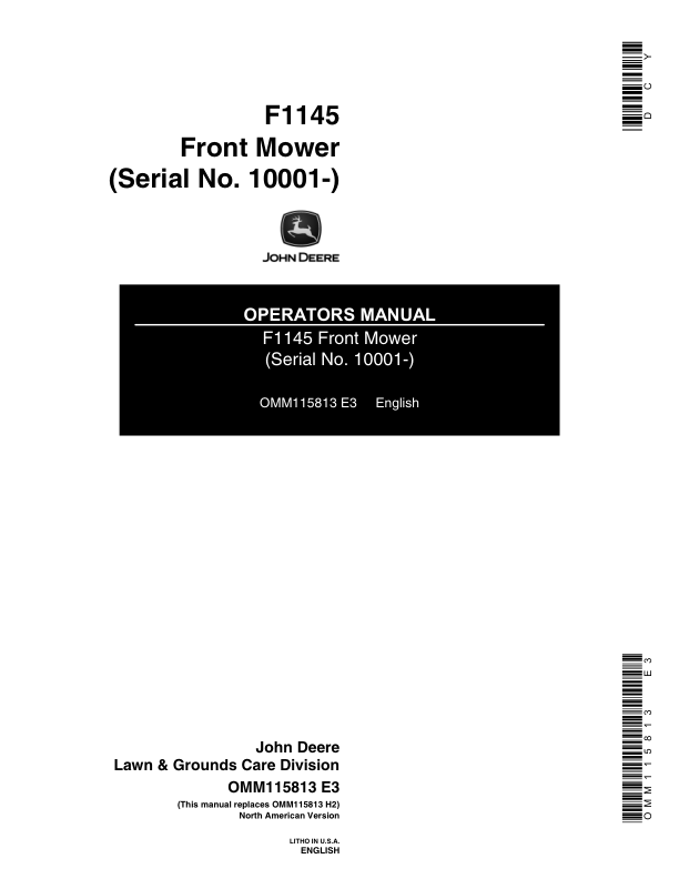 John Deere F1145 Front Mower (010001-) Operator's Manual (OMM115813)