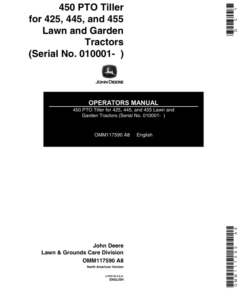 John Deere 450 PTO Tiller for 425, 445, 455 Tractors (010001-) Operator's Manual (OMM117590)