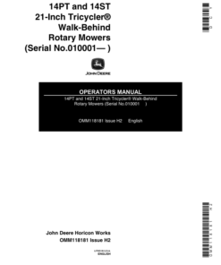 John Deere 14PT, 14ST 21-In. Tricycler Walk-Behind Rotary Mower (010001-) Operator's Manual (OMM118181)