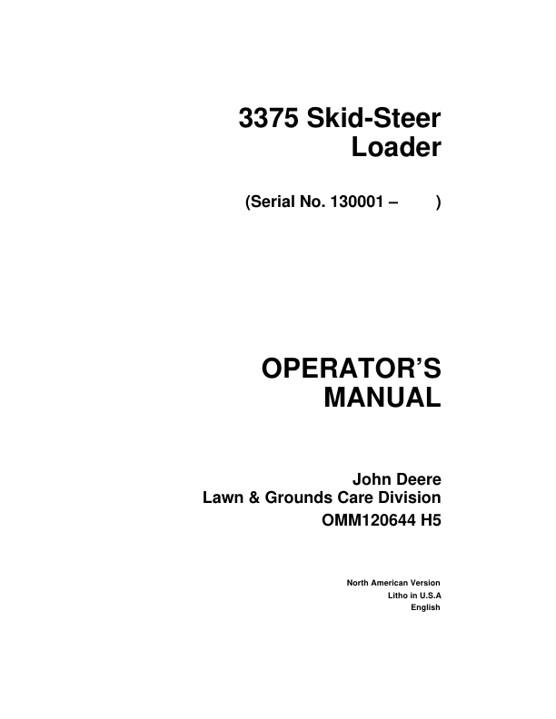 John Deere 3375 Skid Steers Operator's Manuals (OMM120644)