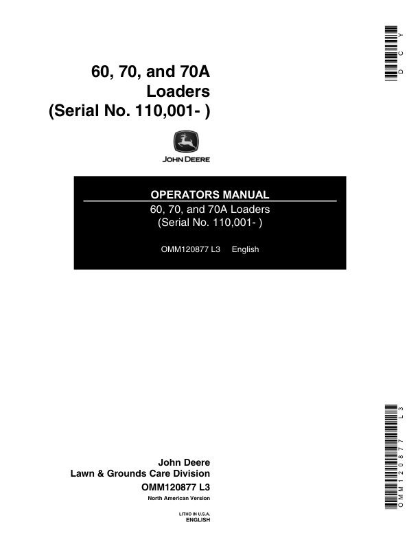John Deere 60, 70 & 70A Loaders Operator's Manual (OMM120877)