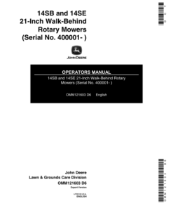 John Deere 14SB, 14SE Rotary Mowers (400001-) Operator's Manual (OMM121603)