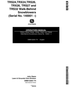 John Deere TRS24, TRS26, TRS27, TRS32, TRX24, & TRX26 Walk-Behind Snowblowers Operator's Manual (OMM122051)